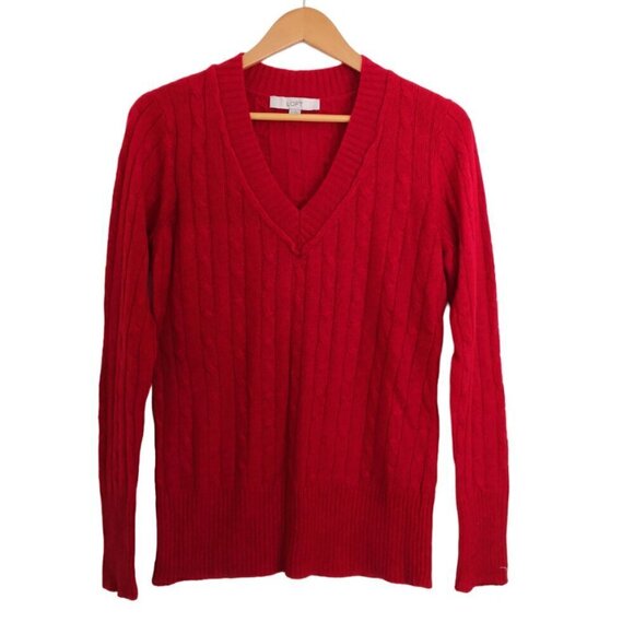 Bundle of 2 LOFT  Wool Angora Blend Cable Knit Sweater V Neck True Size M - Picture 2 of 7